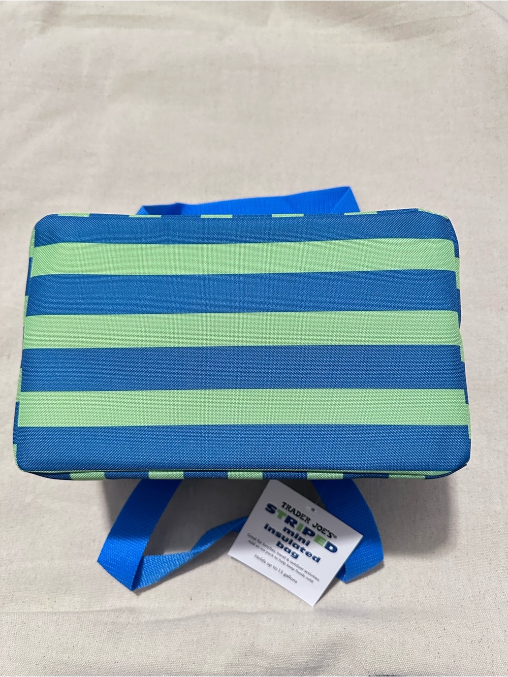 Trader Joe's | Insulated Bag | Striped Insulated Mini Tote | Blue & Green - Picture 2 of 11